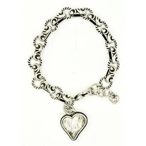 Brighton Bibi Scroll Link Bracelet (Retired) Reversible Crystal Heart Charm  EUC